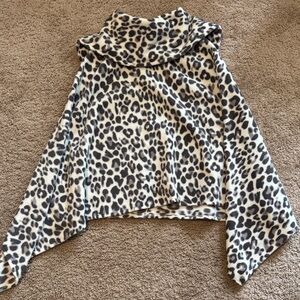 Leopard Print Cowl Neck Poncho